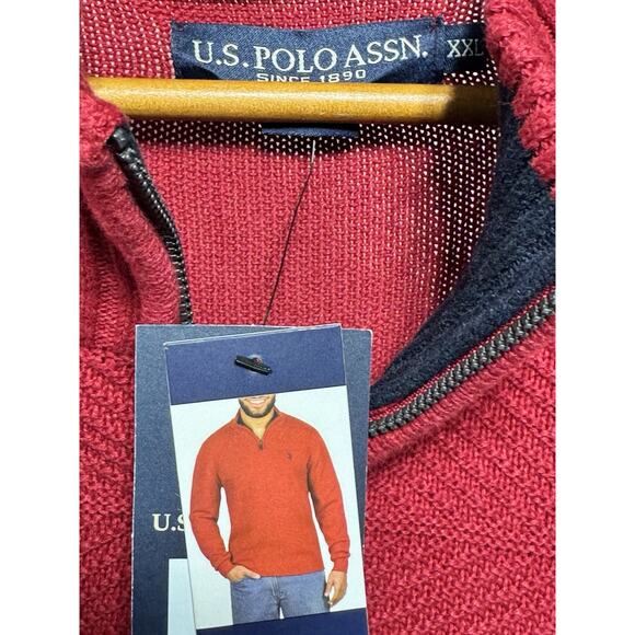 Chaps NWT Men's Heavy Knit 100% Cotton 1/4 Zip Mock Neck Red Sweater XXL - Picture 2 of 5